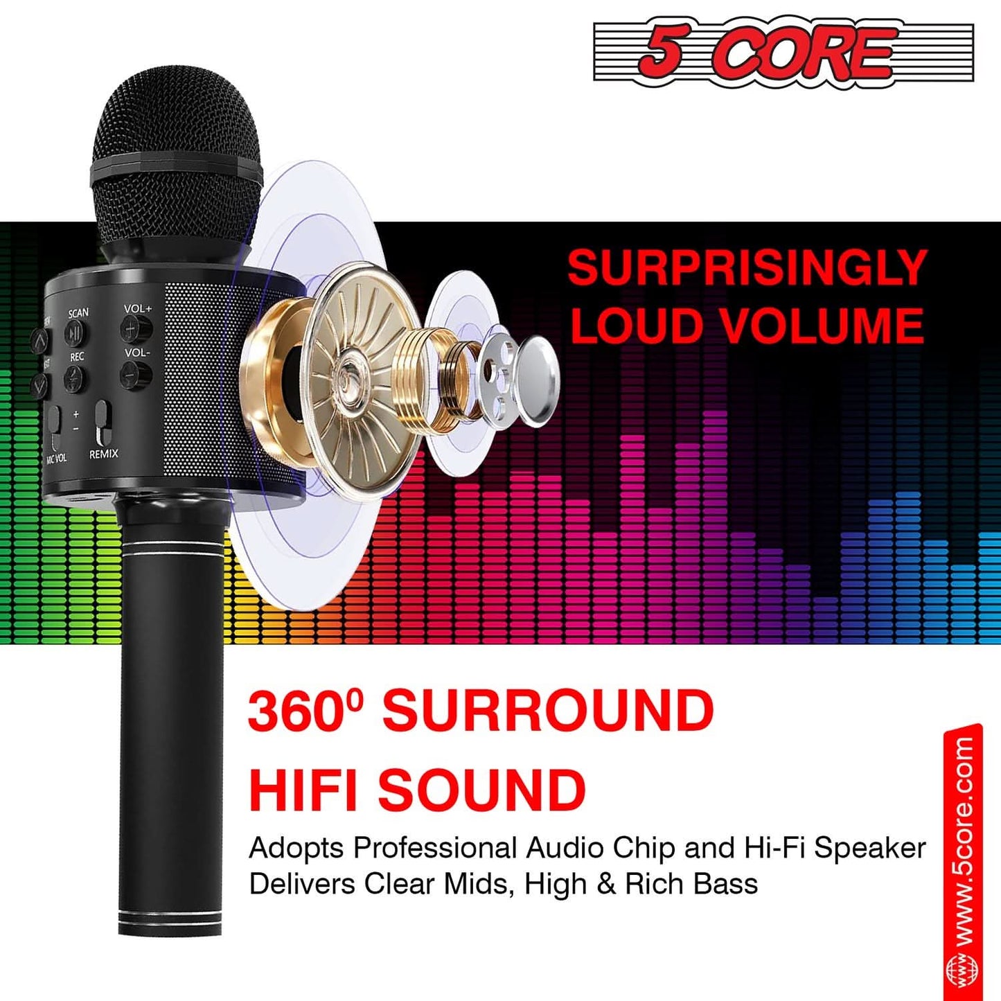 5Core Wireless Karaoke Microphone Bluetooth Mic Portable Handheld Microfonos Inalambricos BLACK