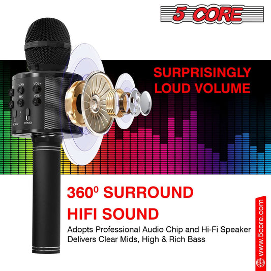 5Core Wireless Karaoke Microphone Bluetooth Mic Portable Handheld Microfonos Inalambricos BLACK