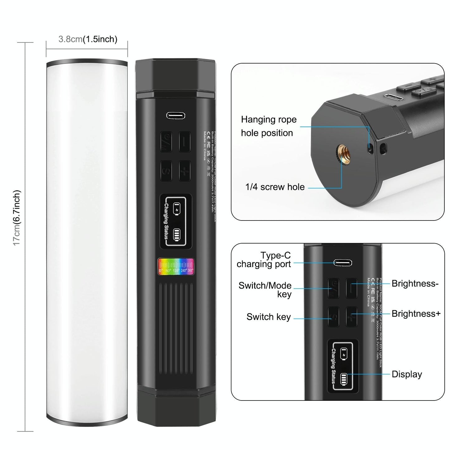 NNEIDS 17Cm Handheld Rgb Magnetic Led Fill Light Stick - Full Colour