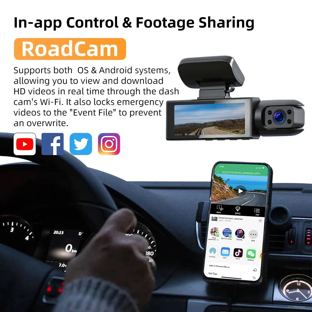 NNEOBA 1080P WiFi Dual Dash Cam Front Interior Car Camera Black
