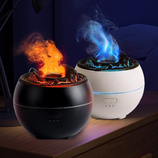 NNEDSZ Volcanic Flame Aroma Diffuser (Black Ordinary Style)- 360ml Ultrasonic Humidifier with 7-Color LED Light and Adjustable Mist for Home and Office