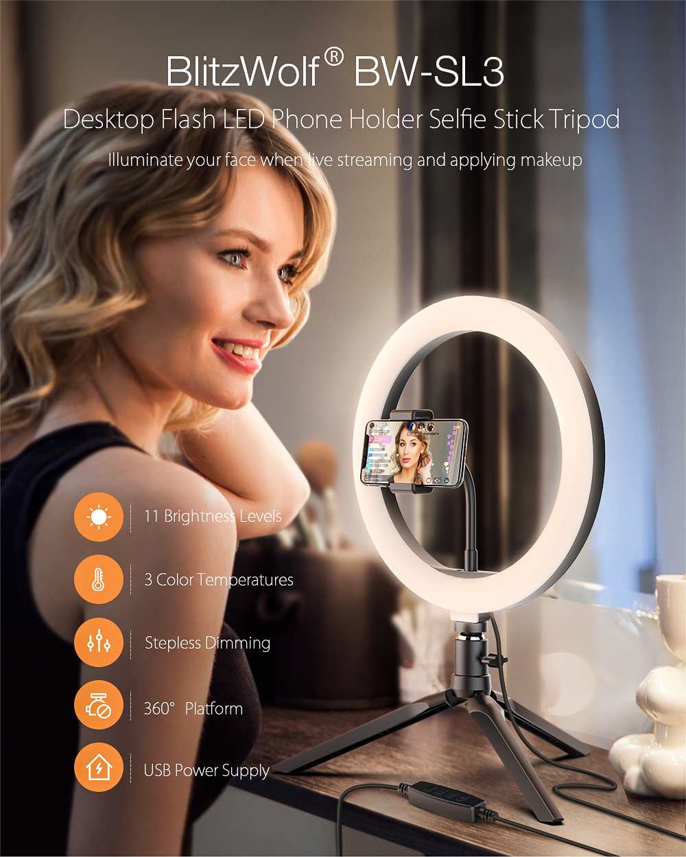 Photo Studio Fill Light Flash LED Phone Holder Selfie Stick bluetooth Remote Live Stream Removable Tripod Stand